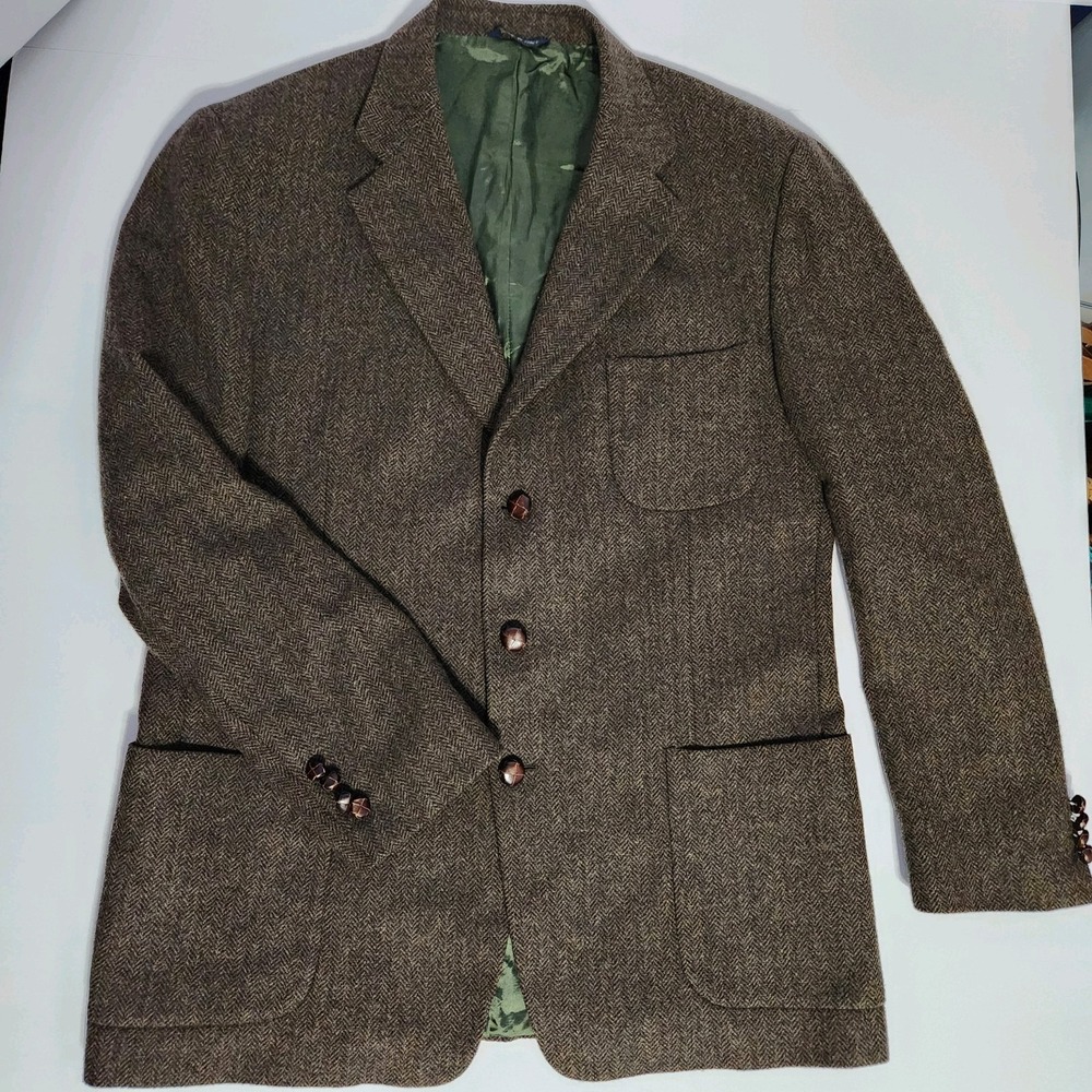 Vintage Old School Clothing Co 100% Wool Brown Herringbone Sport Coat Size 44L